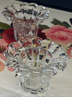 Borgonovo Scalloped Clear Glass Votive Holder Pair - Elegant Clear Finish Italy